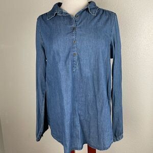 NWT Passports Denim Half Button Down Top Size M
